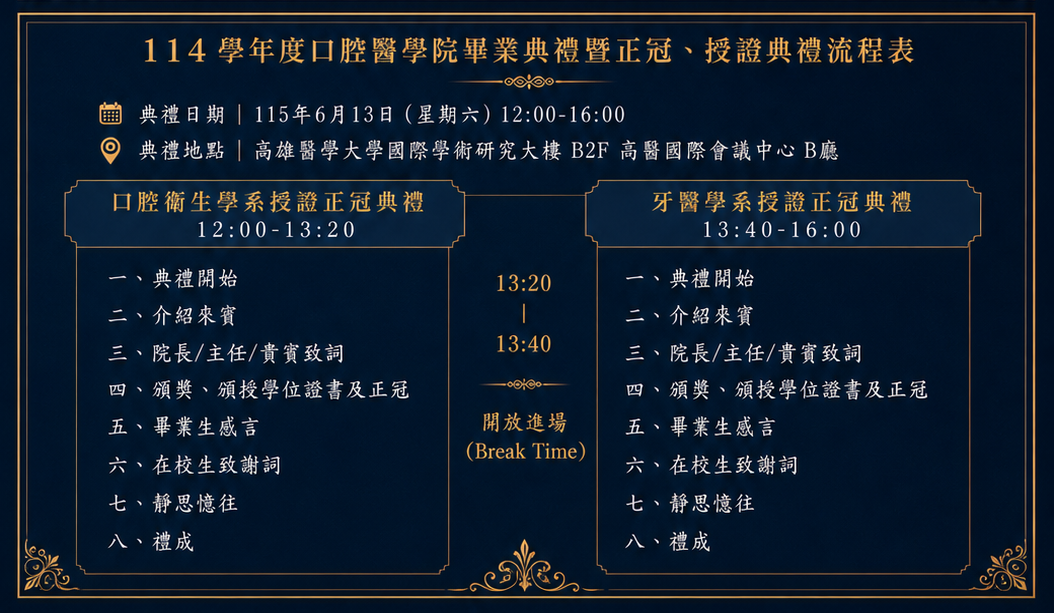 114學年度口腔醫院畢業典禮 流程表